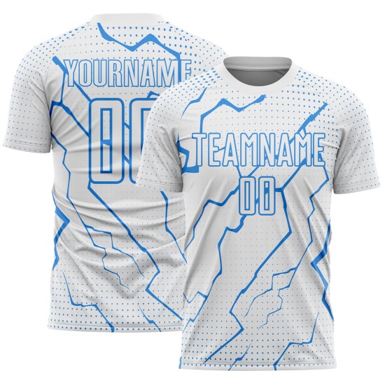 Jersey Sports Lightning Powder Soccer Uniform Sublimation White Custom Blue Jersey Sports Lightning Powder Soccer Uniform Sublimation White Custom Blue